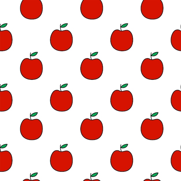 Patrón sin costuras de manzana entera roja Fruta de cultivo ecológico Fondo de cosecha Ilustración vectorial plana