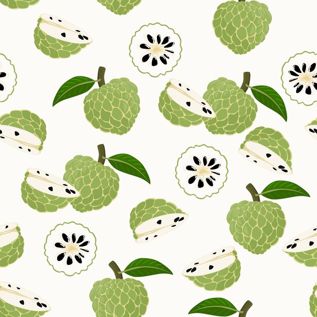 Patrón sin costuras de manzana mostaza o chirimoya sobre fondo blanco, ilustración vectorial.