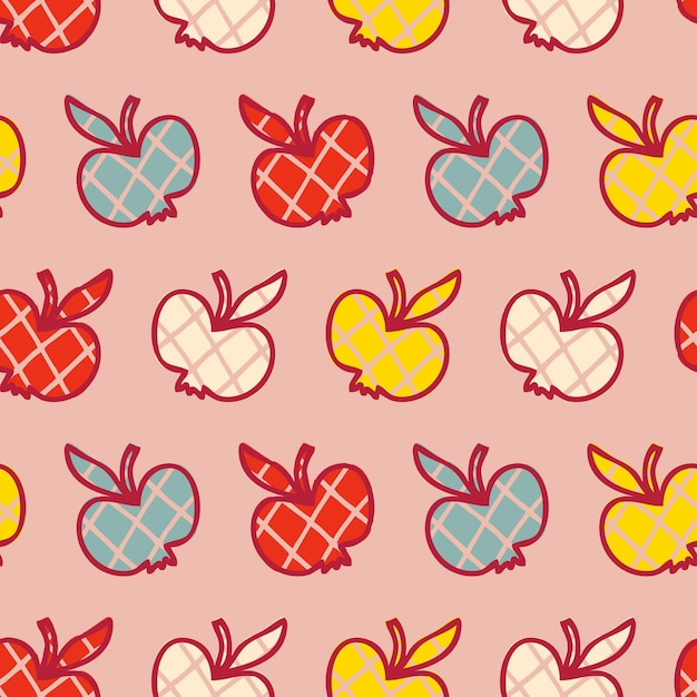 Patrón sin costuras de manzanas a cuadros de estilo retro estampado de otoño para tee papel tela textil ilustración de vector dibujado a mano para decoración y diseño