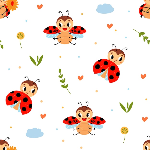 Patrón sin costuras de mariposa impresión de tela de bebé de primavera de mariposa de dibujos animados textura de verano de escarabajo lindo para papel tapiz de envoltura de guardería diseño gráfico vectorial de clase
