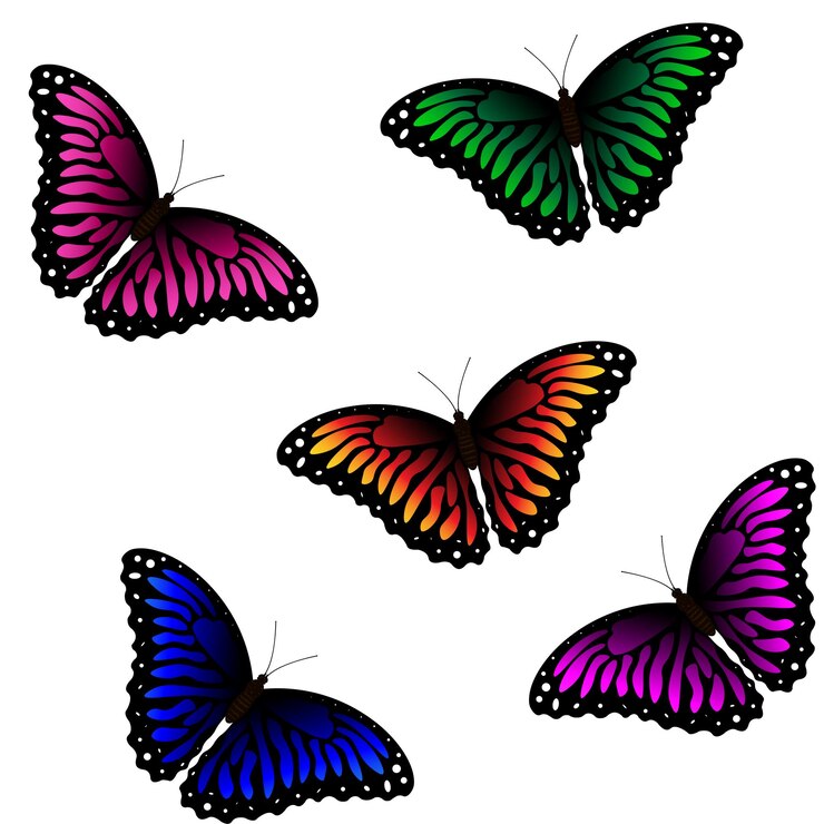 Patrón sin costuras con mariposas de colores sobre un fondo blanco