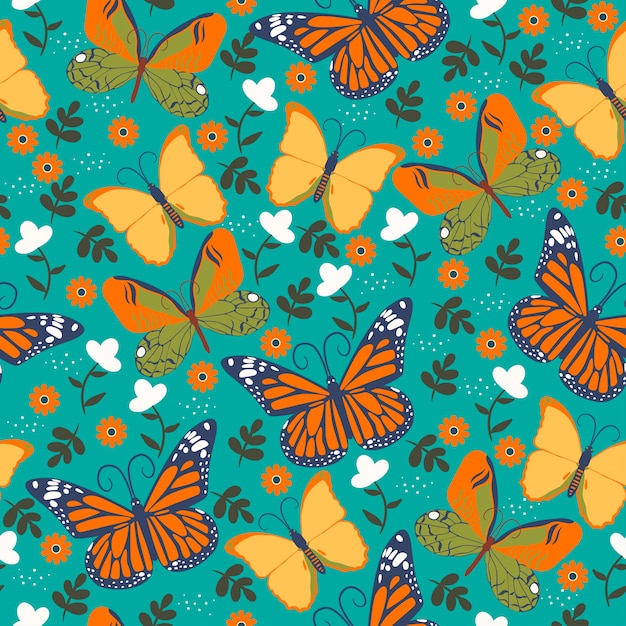 patrón sin costuras con mariposas y flores