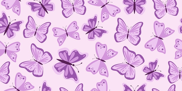 Patrón sin costuras con mariposas en tonos lila Fondo delicado y lindo con Mariposas