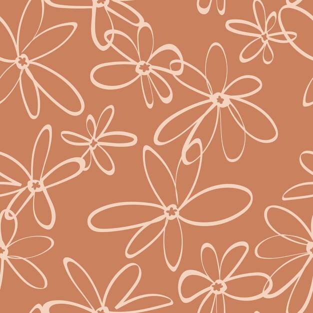 Patrón sin costuras marrón con flores simples Diseño floral moderno Ilustración vectorial