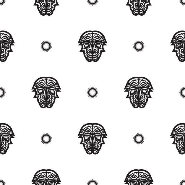 Patrón sin costuras con máscara facial tiki o tótem Patrones al estilo de Polinesia Bueno para estampados textiles y fondos Ilustración vectorial aislada