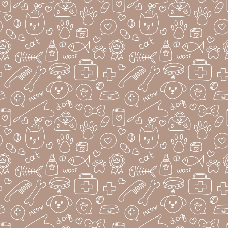 Vector patrón sin costuras para mascotas bonito fondo de animales dibujado a mano para tienda de mascotas o veterinario medicina veterinaria