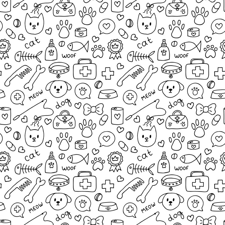 Vector patrón sin costuras para mascotas bonito fondo de animales dibujado a mano para tienda de mascotas o veterinario medicina veterinaria