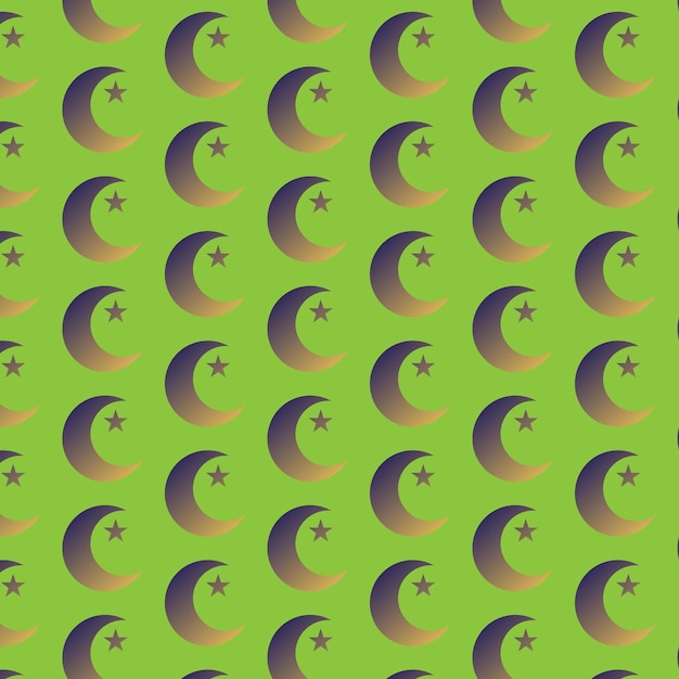 Un patrón sin costuras con media luna y estrella sobre un fondo verde