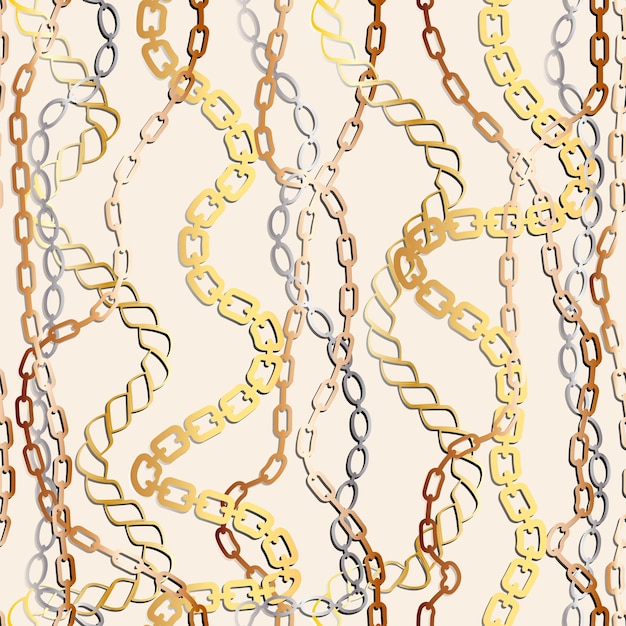 Patrón sin costuras de moda con fondo de diseño de tela de cadenas doradas con accesorios metálicos de cadena Impresión lineal lujosa con accesorios de moda