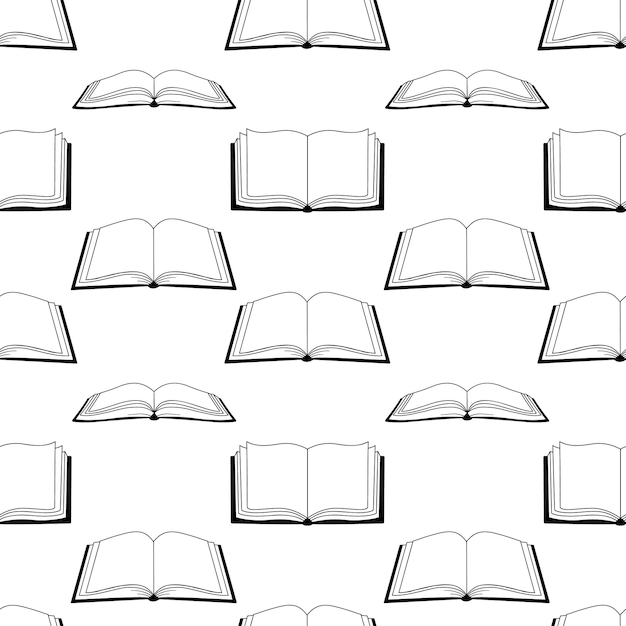 Patrón sin costuras monocromático de línea vectorial con libros abiertos