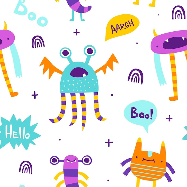 Patrón sin costuras con monstruos coloridos Impresión vectorial abstracta con monstruo ingenuo para niños textil