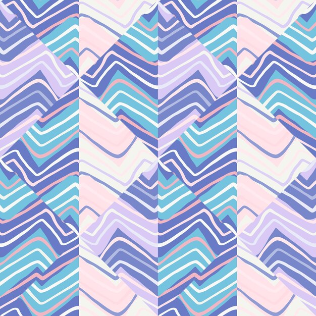 Patrón sin costuras de mosaico de ondas en zigzag abstracto Azulejo lineal dibujado a mano Fondo de pantalla sin fin Ornamento de línea vintage