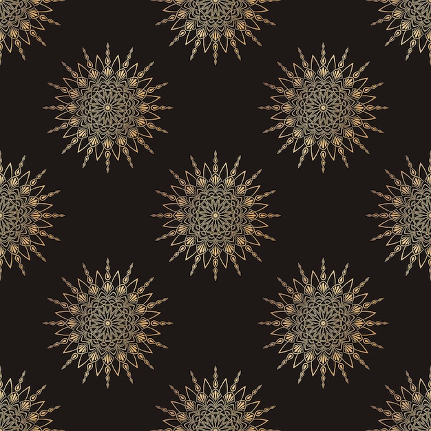 Patrón sin costuras con muchos mandalas dorados. Textura repetitiva sin fin oriental.