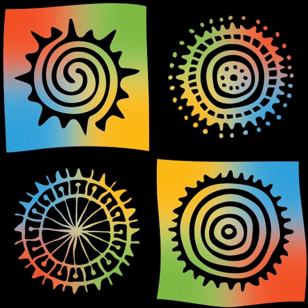 Patrón sin costuras multicolor fondo étnico símbolos del sol