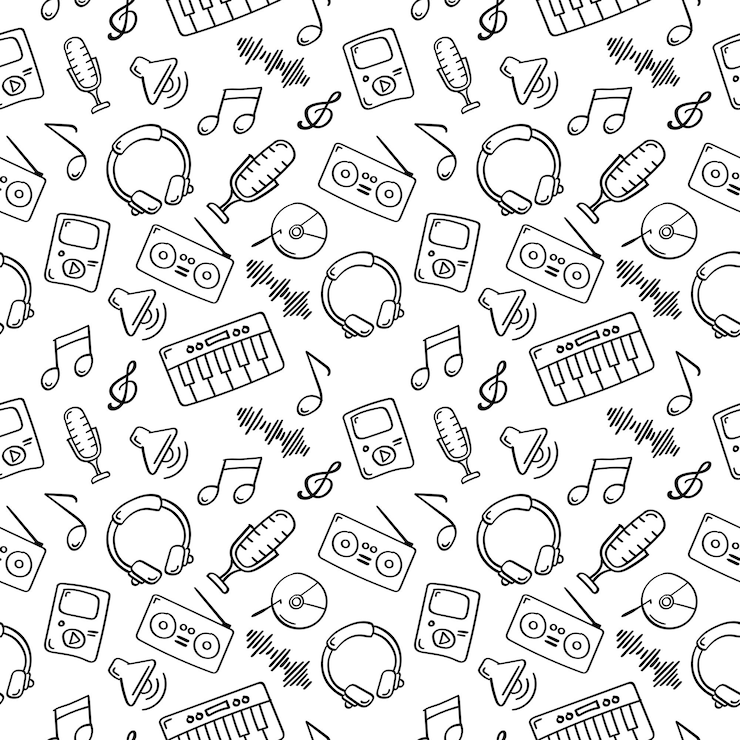 Vector patrón sin costuras de música dibujada a mano