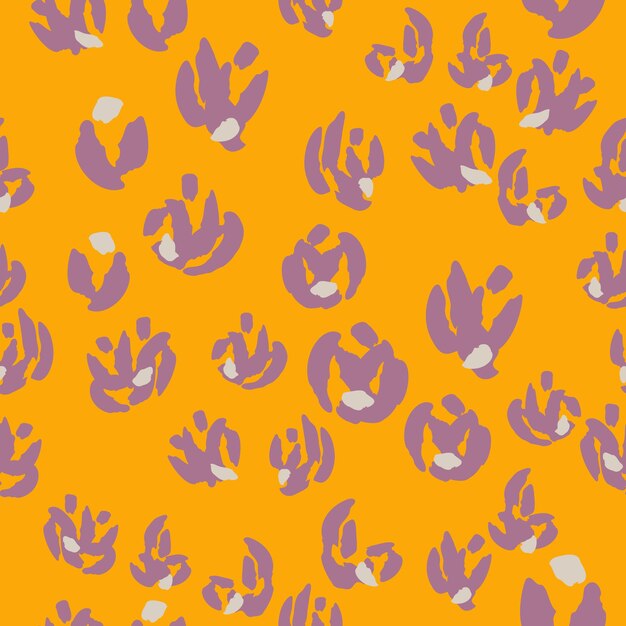 Patrón sin costuras naranja con flores púrpuras abstractas Impresión de ilustración de fondo cuadrado vectorial