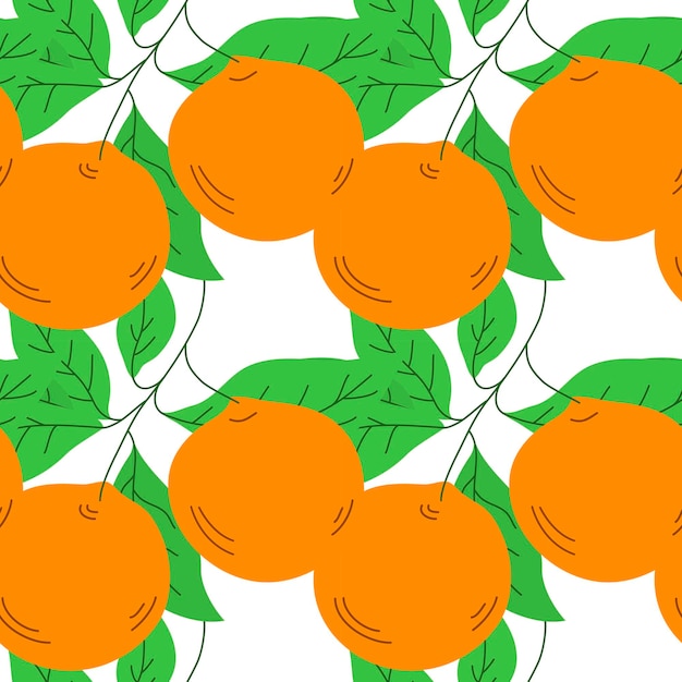 Patrón sin costuras con naranjas dibujadas con hojas