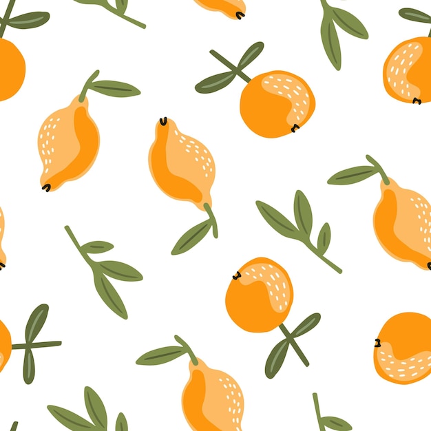 Patrón sin costuras de naranjas y limones con hojas verdes sobre un fondo blanco
