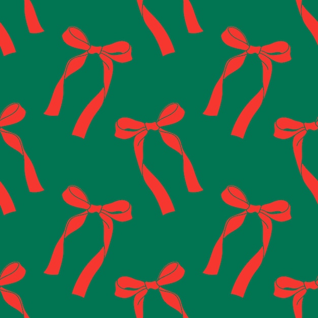 Patrón sin costuras de Navidad de Año Nuevo con arcos rojos sobre fondo verde