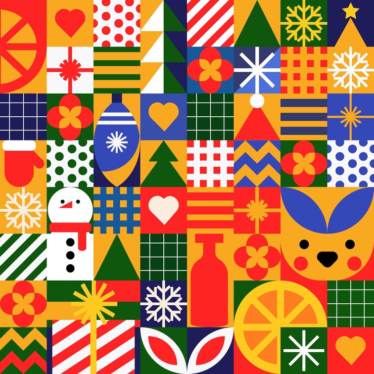 Vector patrón sin costuras de navidad y año nuevo en estilo retro