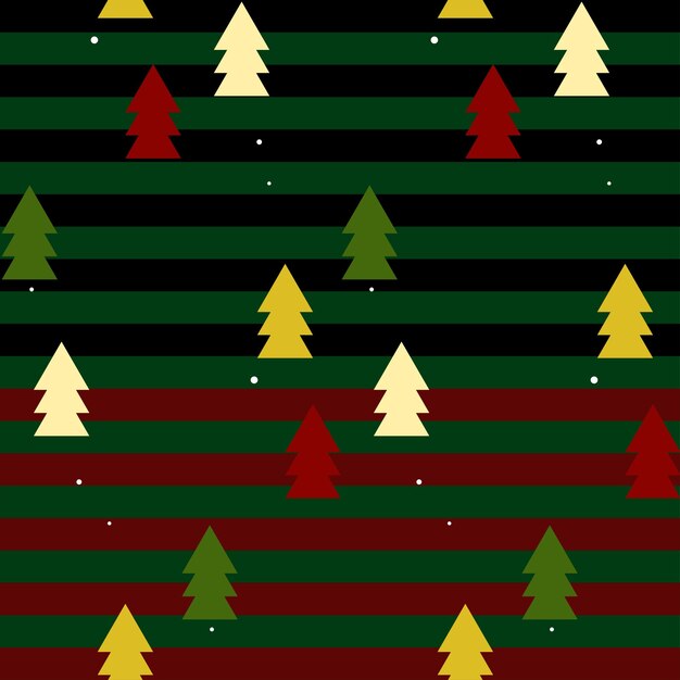 Patrón sin costuras de Navidad con árbol y fondo rayado.