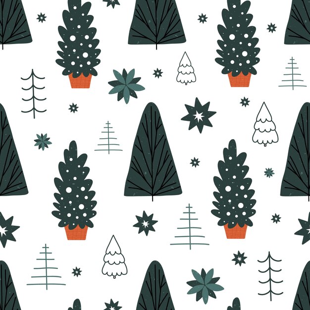Un patrón sin costuras de Navidad con un árbol un pino una atmósfera festiva un árbol de Navidad mágico