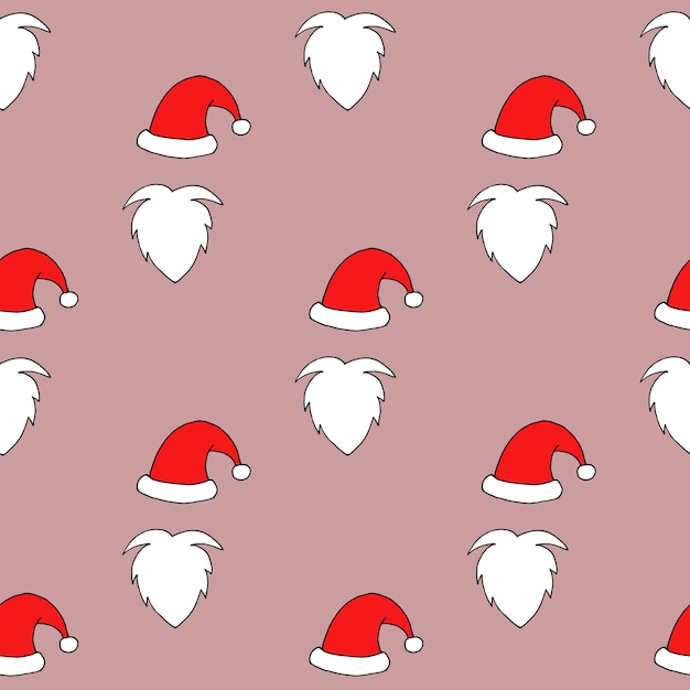 Patrón sin costuras de Navidad de barbas y bigote de sombreros de Santa