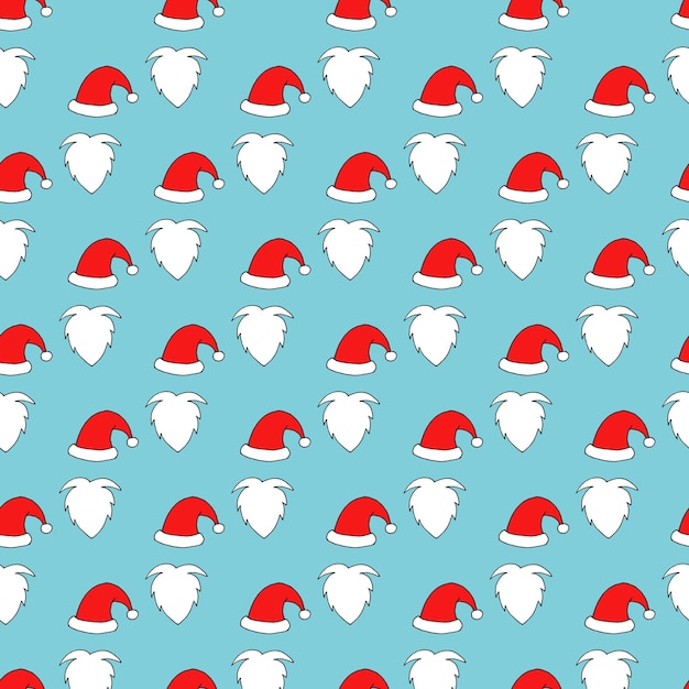Patrón sin costuras de Navidad de barbas y bigote de sombreros de Santa