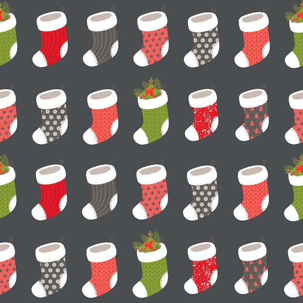 Patrón sin costuras de Navidad con calcetín