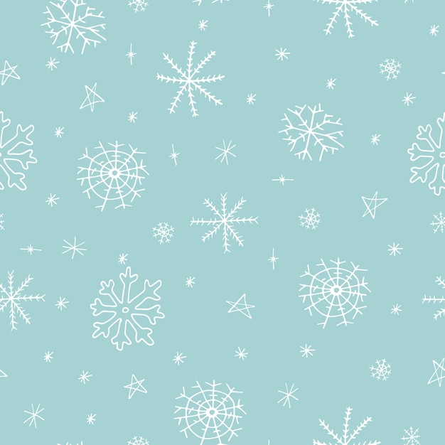 Vector patrón sin costuras de navidad con copo de nieve sobre fondo azul diseño dibujado a mano