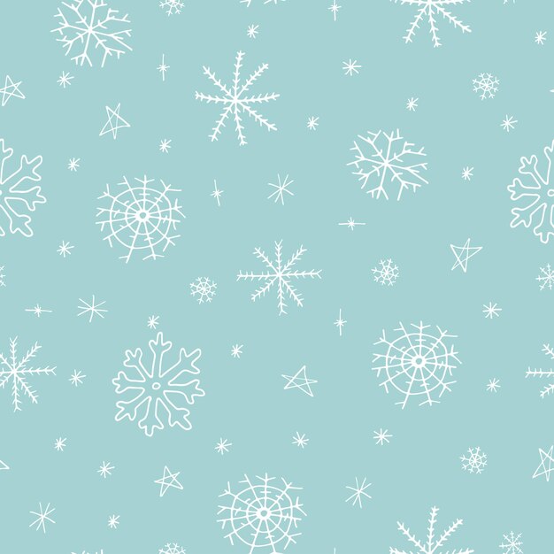 Patrón sin costuras de Navidad con copo de nieve sobre fondo azul Diseño dibujado a mano