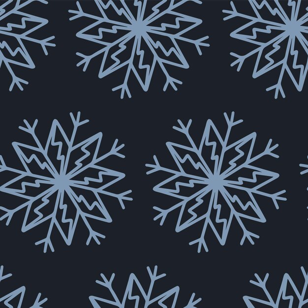 Patrón sin costuras de Navidad con copos de nieve aislados en fondo oscuro Papel de pared y envoltura de feliz año nuevo para la decoración textil de diseño estacional tarjeta de felicitación Impresións dibujados a mano y garabateos