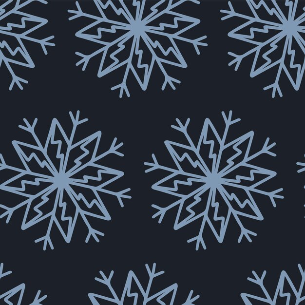 Patrón sin costuras de navidad con copos de nieve aislados en fondo oscuro papel de pared y envoltura de feliz año nuevo para la decoración textil de diseño estacional tarjeta de felicitación impresións dibujados a mano y garabateos