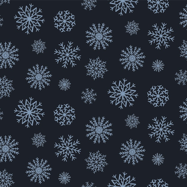 Patrón sin costuras de Navidad con copos de nieve aislados en fondo oscuro papel tapiz de feliz año nuevo
