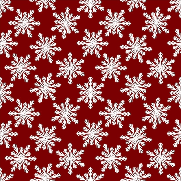 Patrón sin costuras de Navidad de copos de nieve blancos sobre fondo rojo