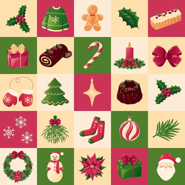 El patrón sin costuras de Navidad de cuadrados calendario de adviento con decoración de Navidad fondo de año nuevo.