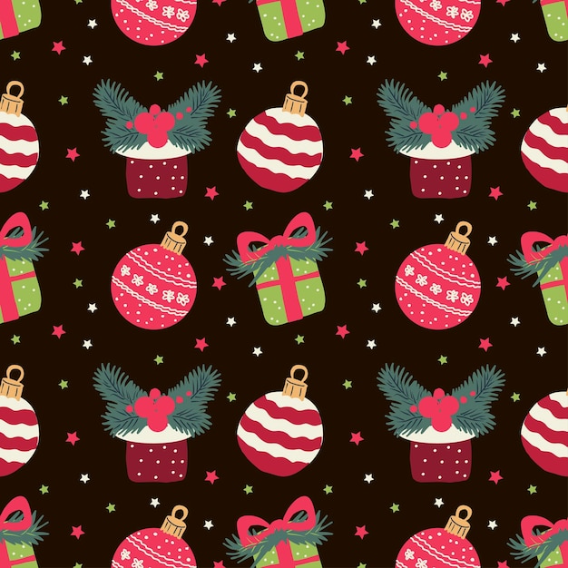 Patrón sin costuras de Navidad dibujado a mano por vectores Caja de regalos Muñeco de nieve de Papá Noel Ornamentos de Navidad
