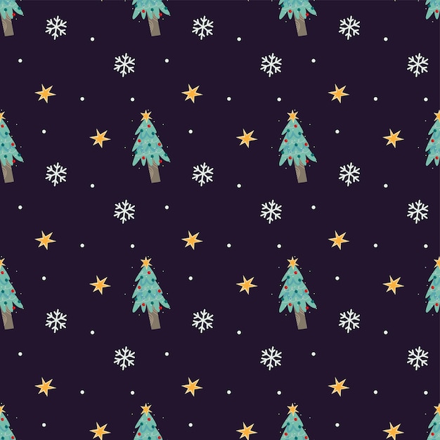 Patrón sin costuras de Navidad con estrella de árbol de Navidad y copos de nieve telón de fondo de Navidad Navidad