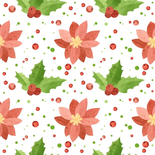 Patrón sin costuras de navidad con flores de nochebuena y hojas de acebo  papel digital de vacaciones | Vector Premium