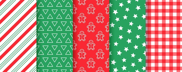 Patrón sin costuras de Navidad Fondo de vacaciones Establezca impresiones rojas y verdes Papel de embalaje retro