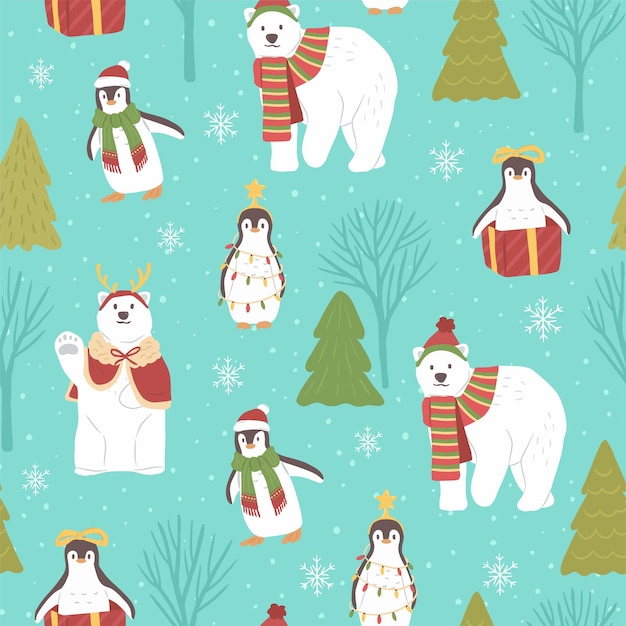 El patrón sin costuras de Navidad de invierno de la ilustración vectorial del oso polar