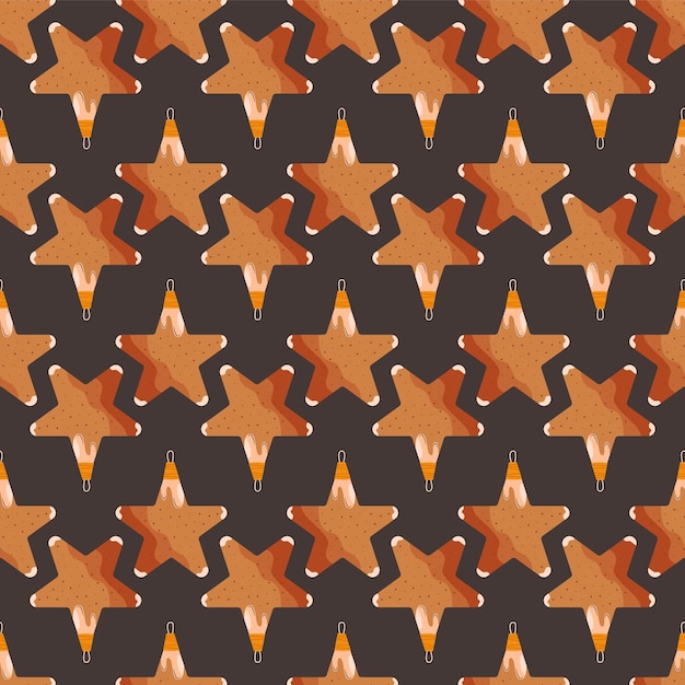 Patrón sin costuras de Navidad con juguetes de árbol de Navidad en forma de estrellas Fondo de papel tapiz de vacaciones lindo con elementos decorativos Ilustración de vector de stock sobre fondo oscuro