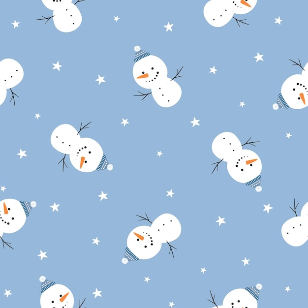 Patrón sin costuras de Navidad con muñeco de nieve sonriente con sombrero de punto