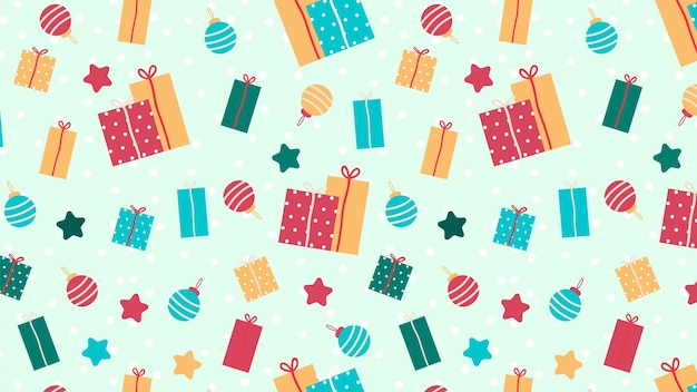 Patrón sin costuras de Navidad o Año Nuevo con regalos y bolas de Navidad
