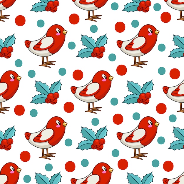 Patrón sin costuras de Navidad con pájaro kawaii