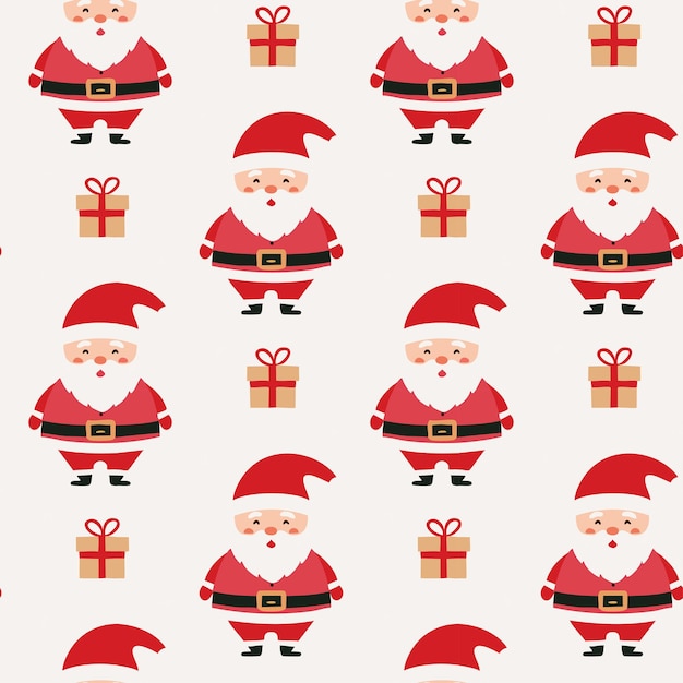 Patrón sin costuras de Navidad con Papá Noel y regalos