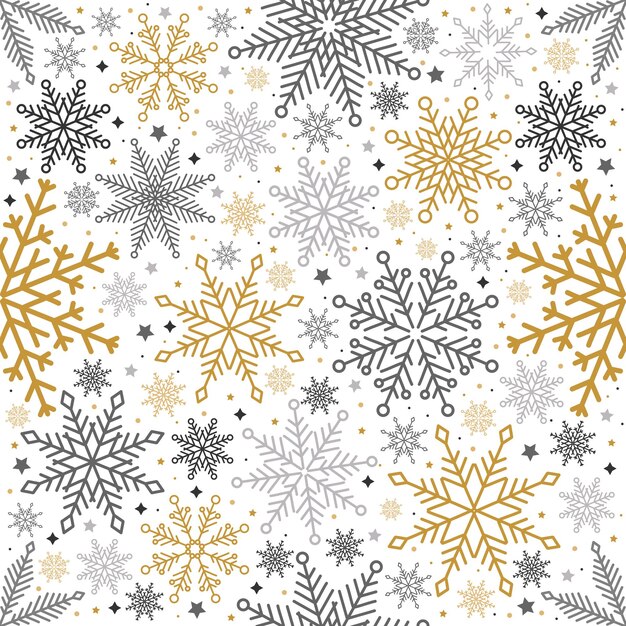 Patrón sin costuras de Navidad simple Copos de nieve con diferentes adornos sobre fondo blanco