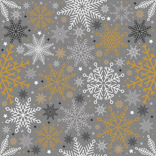 Patrón sin costuras de Navidad simple Copos de nieve con diferentes adornos sobre fondo blanco