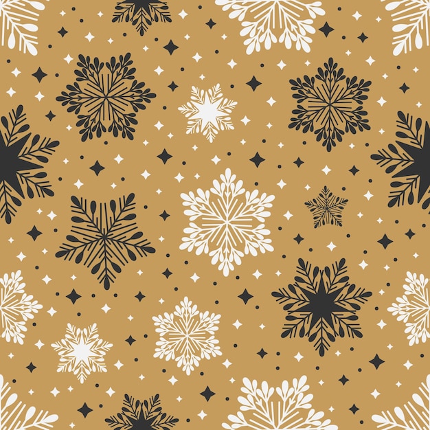Patrón sin costuras de Navidad simple Copos de nieve con diferentes adornos sobre fondo blanco