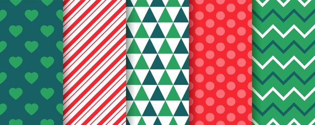 Patrón sin costuras de Navidad Xmas fondos de año nuevo Establezca texturas rojas y verdes Papel de embalaje de vacaciones